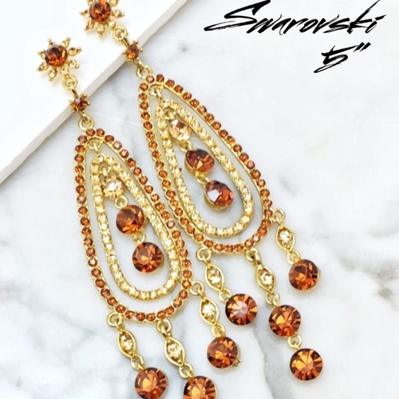 Jim Ball Jewelry - Swarovski Crystal Topaz Chandelier Event Earrings Jim Ball Jewelry - Swarovski Crystal Topaz Chandelier Event Earrings